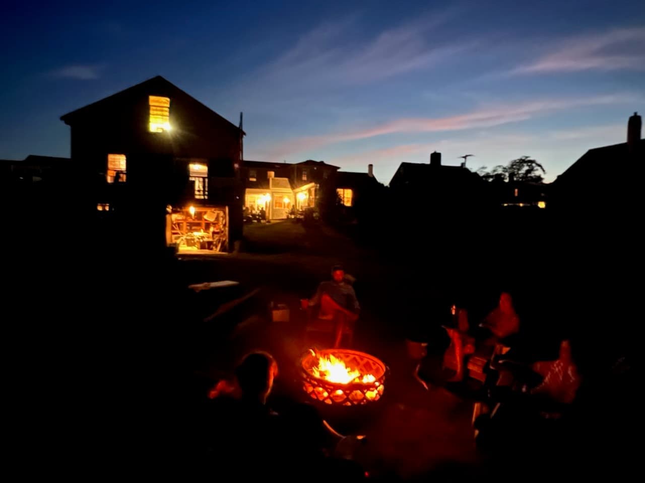 Fire pit at sunset on the South Coast of Massachusetts