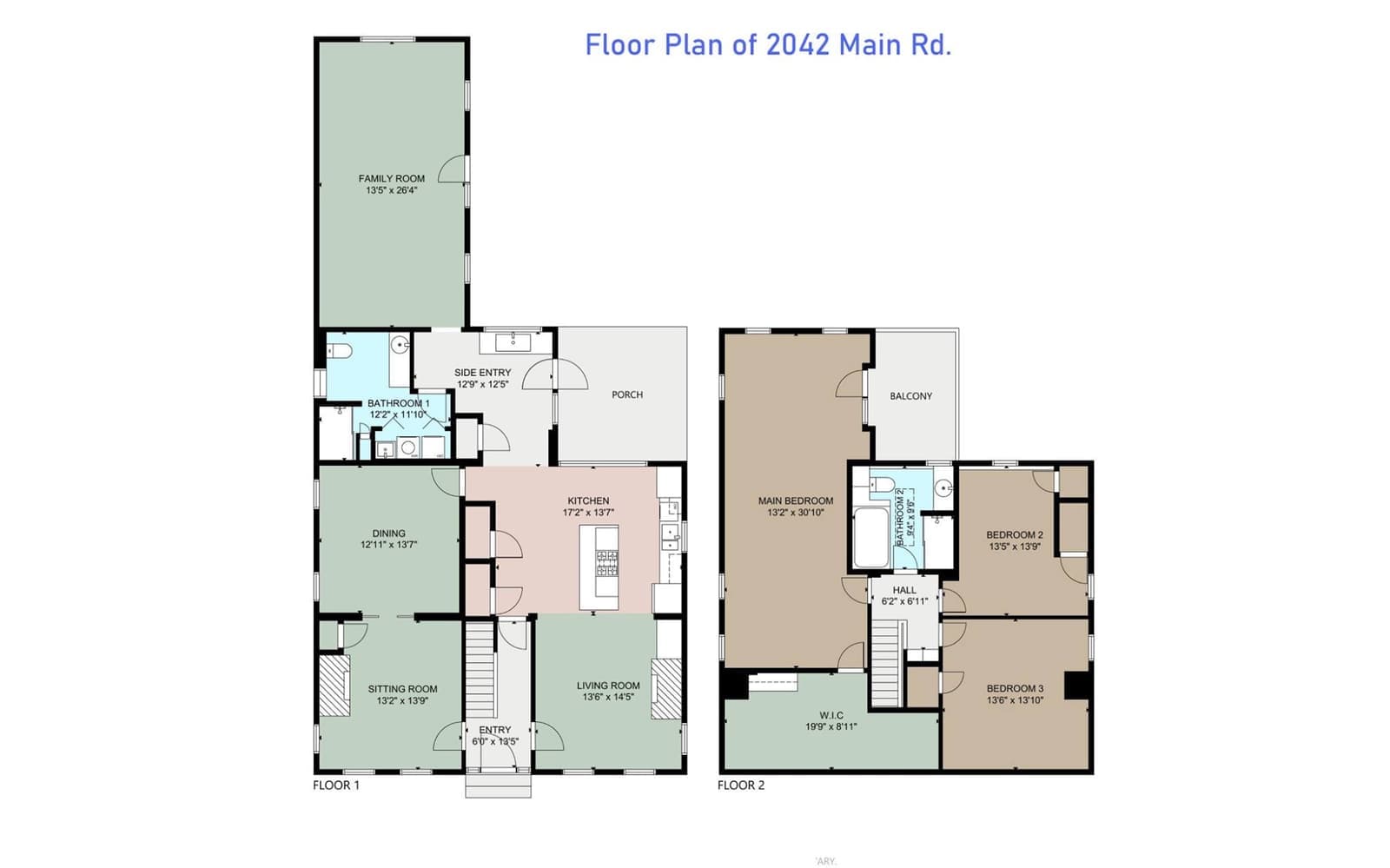 Floor plan of 2042 Main Road showing both floors