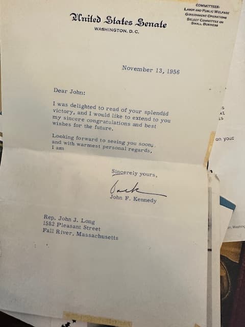 1956 letter from Senator Kennedy signed Jack, congratulating on election victory