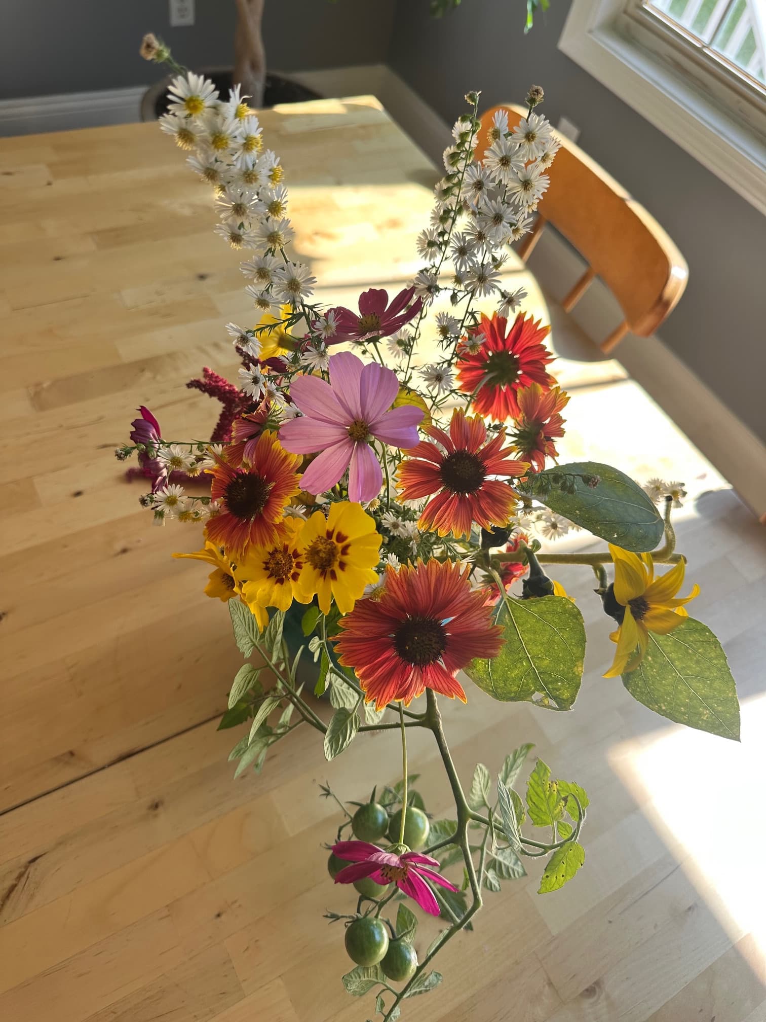 Farm stand wildflowers on the kitchen table at 2042 Main Road